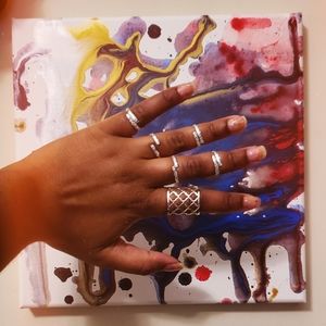 5 Piece Silver Engraved Midi Ring Set